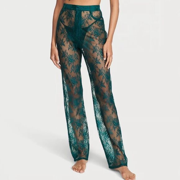 Victoria's Secret Pants - 🔥NEW VICTORIA'S SECRET VS Archives Rose Lace Pants Deepest Green